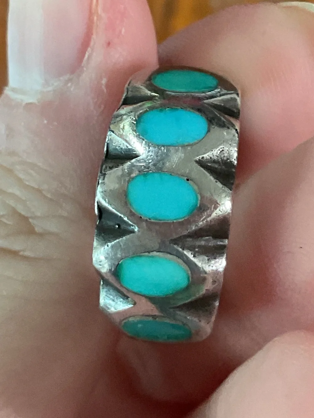 Vintage Sterling Silver Turquoise Inlay Native American Heavy Chunky Ring Size 6